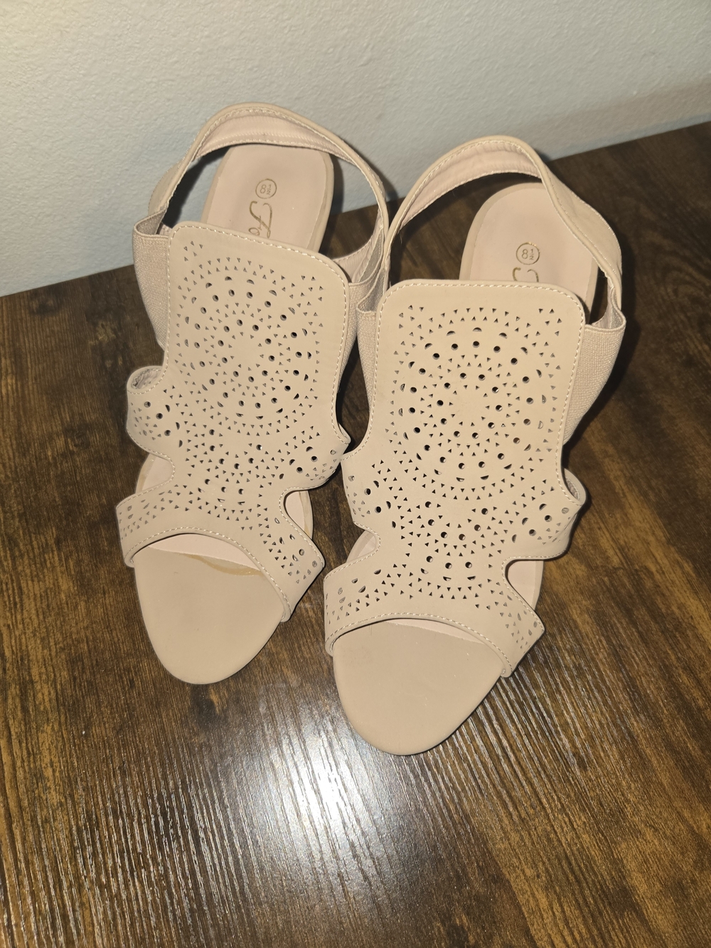 Women's Beige Laser-Cut Slingback Sandals